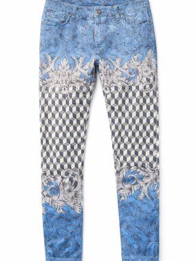 Blue Baroque Geometric Stretch Jeans Men's Size 33